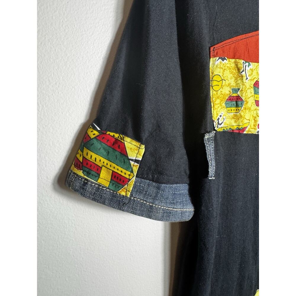 Handcrafted African Print Patchwork Denim Shirt U… - image 2
